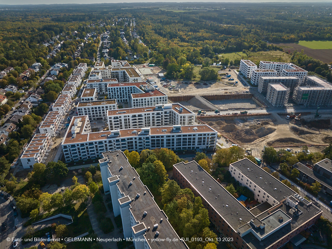 13.10.2023 - DEMOS-Baustelle und BayernHeim-Baustelle Alexisquartier udn Pandion Verde in Neuperlach