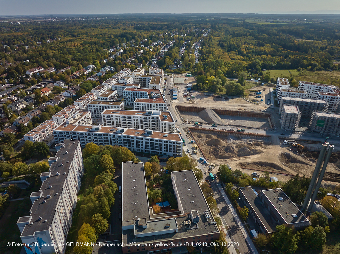 13.10.2023 - DEMOS-Baustelle und BayernHeim-Baustelle Alexisquartier udn Pandion Verde in Neuperlach