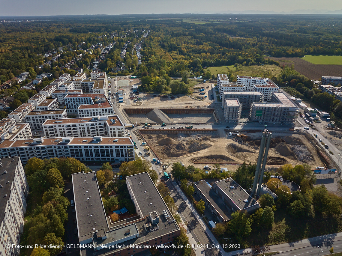 13.10.2023 - DEMOS-Baustelle und BayernHeim-Baustelle Alexisquartier udn Pandion Verde in Neuperlach