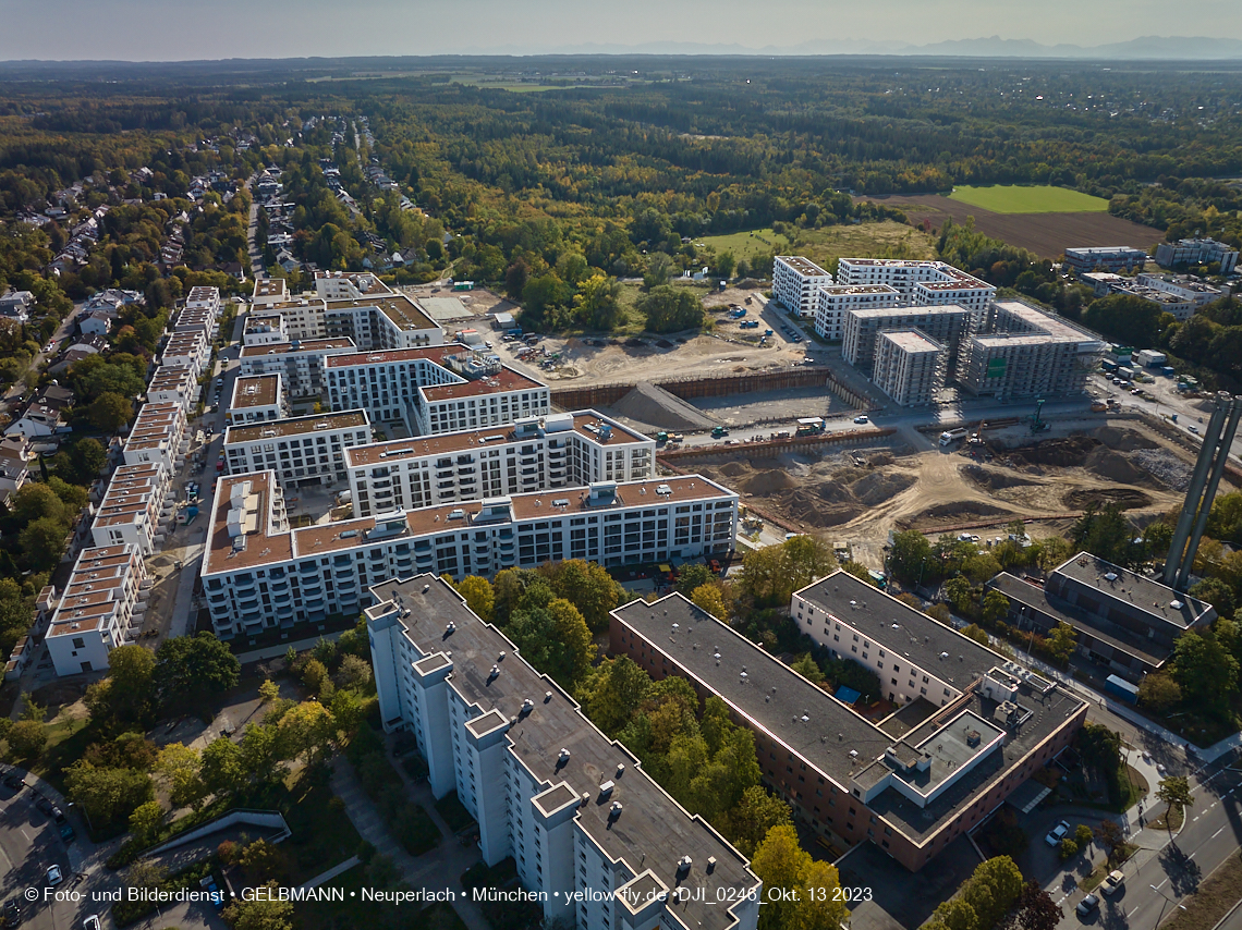 13.10.2023 - DEMOS-Baustelle und BayernHeim-Baustelle Alexisquartier udn Pandion Verde in Neuperlach