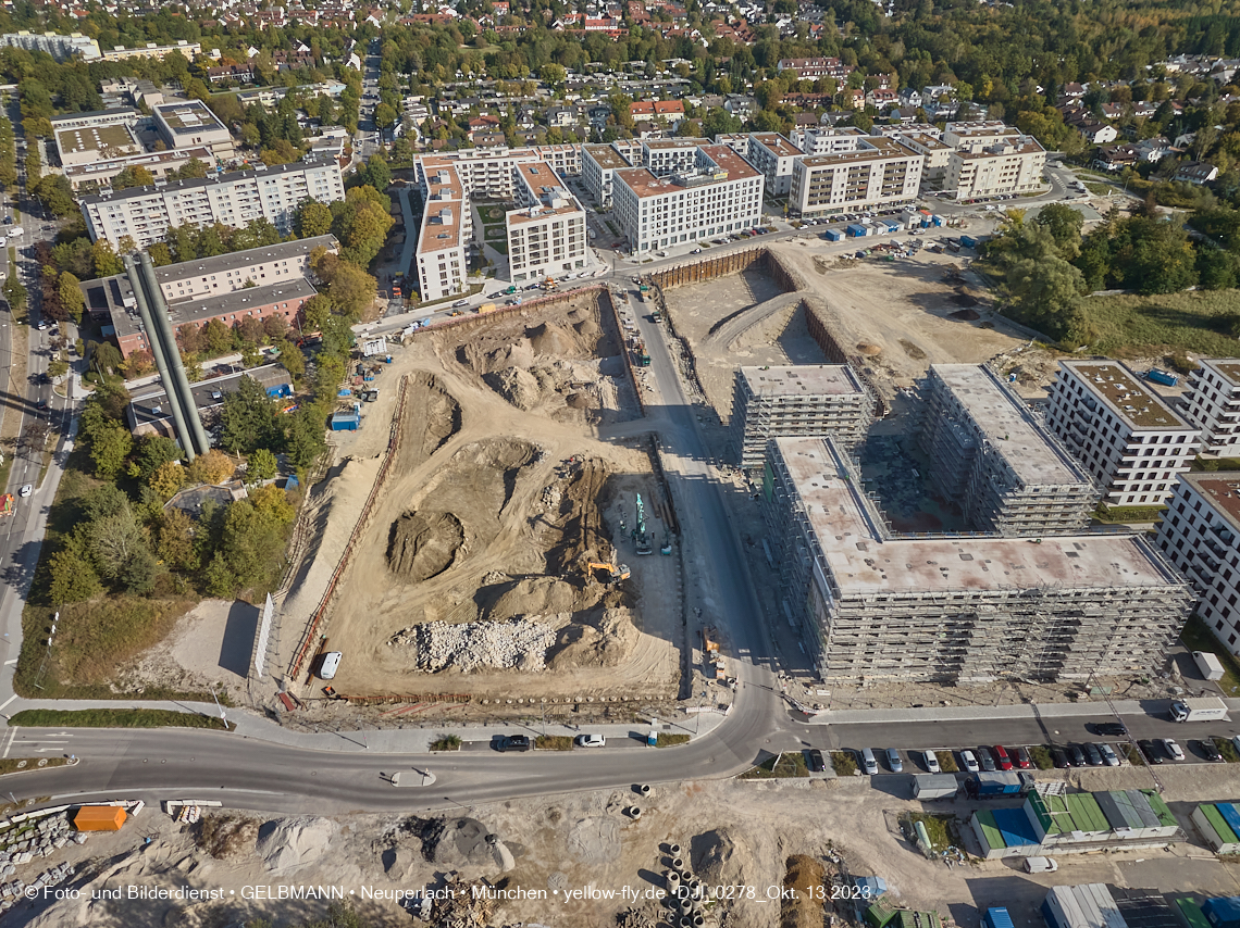 13.10.2023 - DEMOS-Baustelle und BayernHeim-Baustelle Alexisquartier udn Pandion Verde in Neuperlach