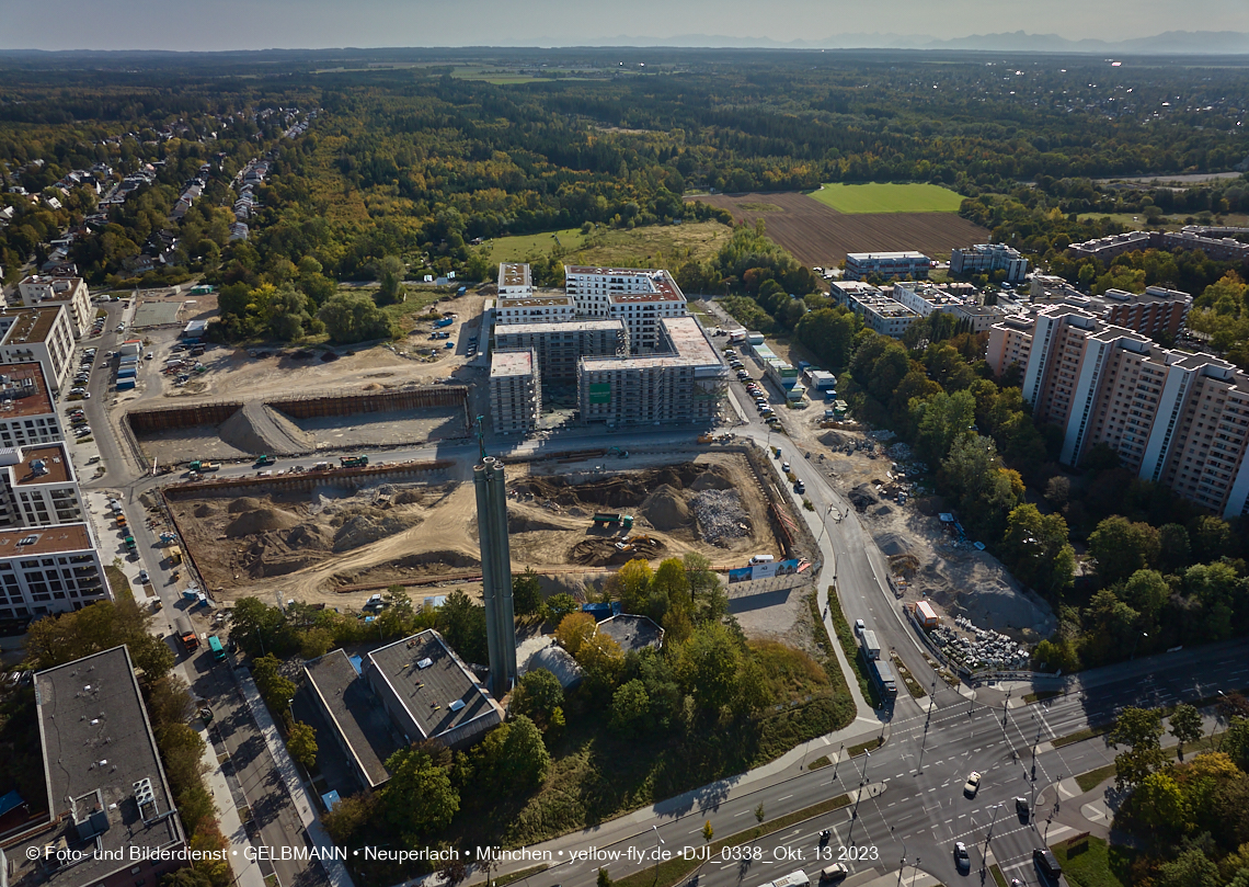 13.10.2023 - DEMOS-Baustelle und BayernHeim-Baustelle Alexisquartier udn Pandion Verde in Neuperlach