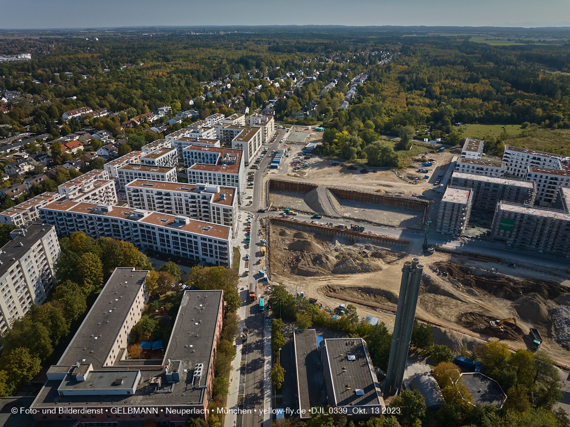 13.10.2023 - DEMOS-Baustelle und BayernHeim-Baustelle Alexisquartier udn Pandion Verde in Neuperlach